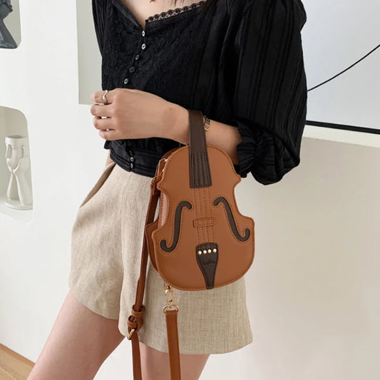 Creative Violin Female Crossbody Bag | PU Leather Small Backpacks for Women | Luxury Design Thread Ladies Fashion Shoulder Bag Luxegan
