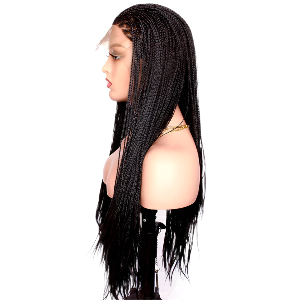 4" Micro Box Braids Cornrow Wig | 13x3 Lace Front | Hand Braided | Synthetic Hair | Black Women