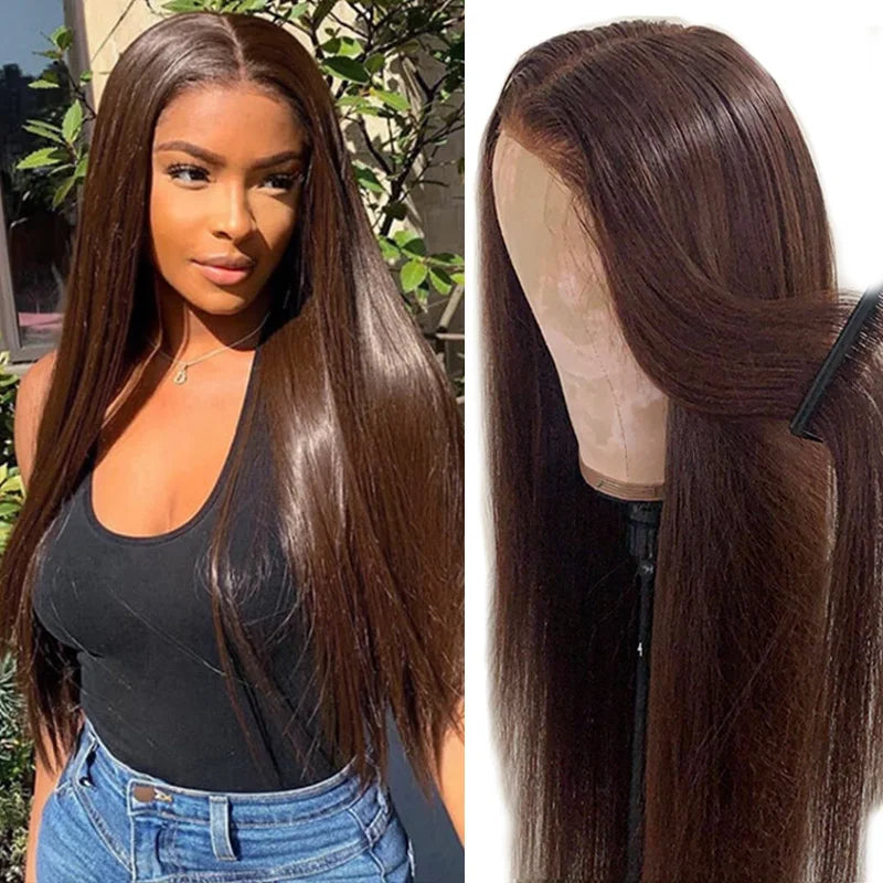 Dark Brown & Ginger Blonde Straight Wig | 13x4 Transparent Lace Front Peruvian Human Hair (Pre-Plucked) Luxegan