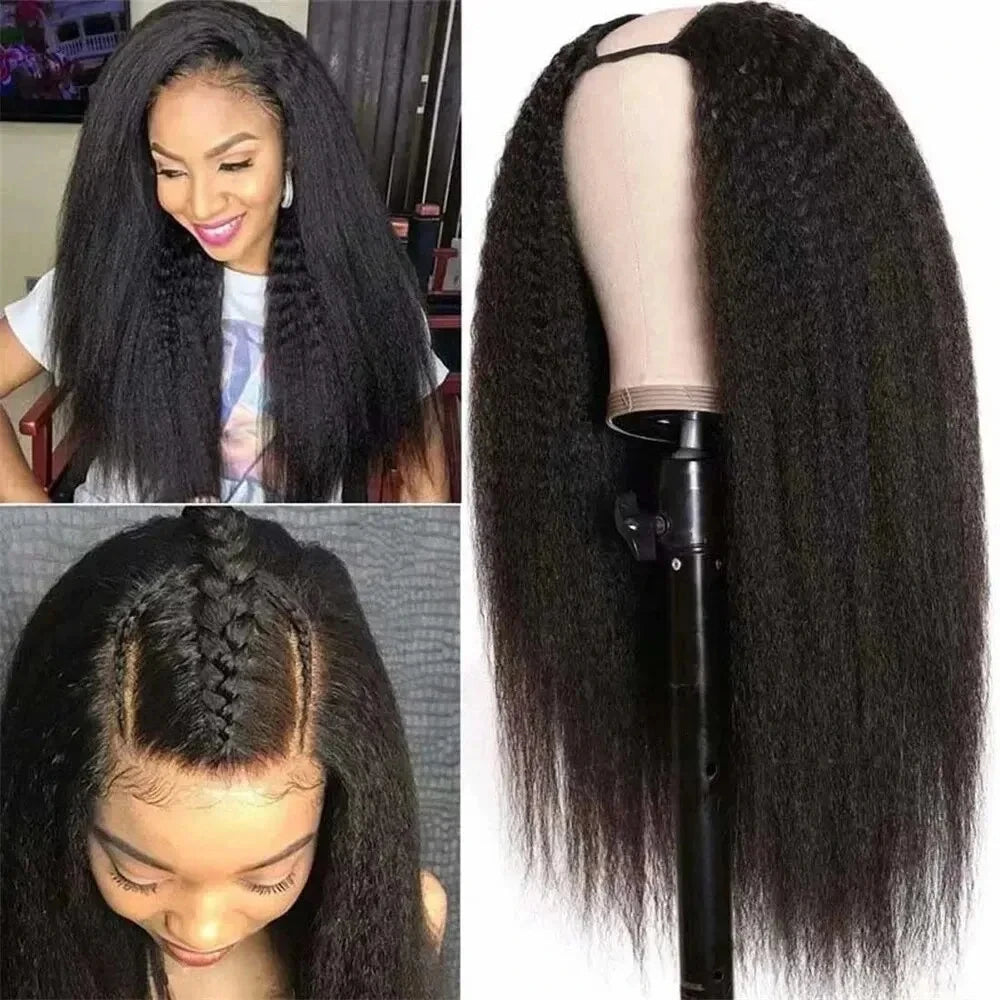 22-Inch Kinky Straight U-Part Wig | Glueless V-Shape Human Hair Luxegan