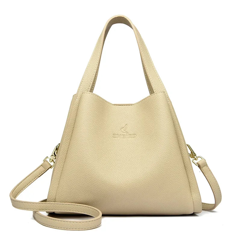 Genuine Brand Soft Leather Top-Handle Bag | Sophisticated Female Handbags & Shoulder Crossbody | Elegant 3-Layer Messenger Bag | Luxury "Dignified" High-Quality PU Leather Purse with Multi-Compartment Utility Luxegan