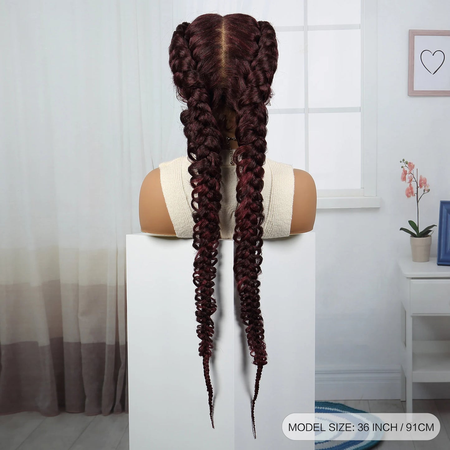 36" Burgundy Twist Cornrow Braids Wig | 99J | Lace Frontal | Baby Hair Luxegan