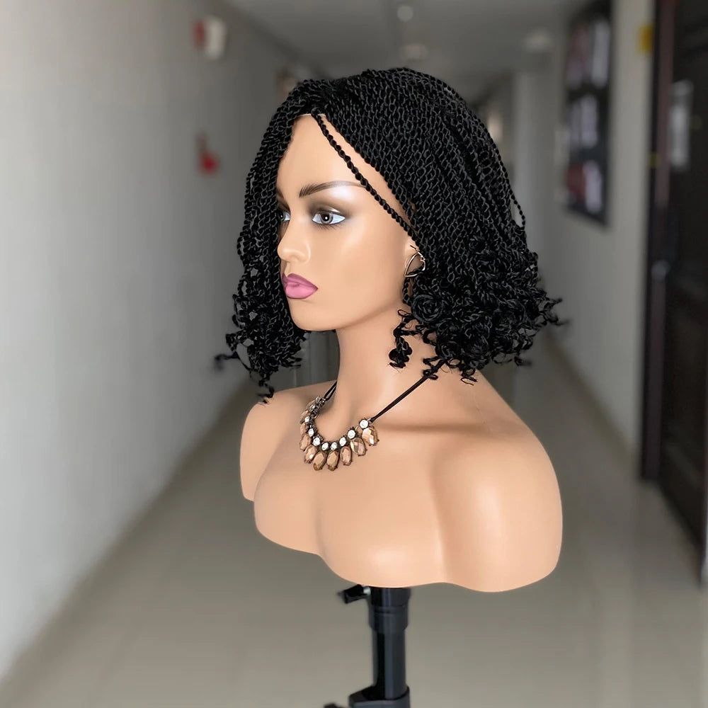 Short Box Braided Wig | Kinky Twist Crochet Wig | Heat Resistant | Synthetic Braids for Black Women - Luxegan