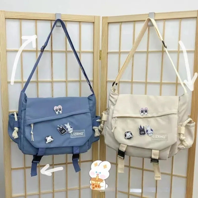 Messenger Bag Japanese Handbags School Korean Single Shoulder Bag | Girl Student Hong Kong Style Retro Large Capacity Postman Women's Luxegan