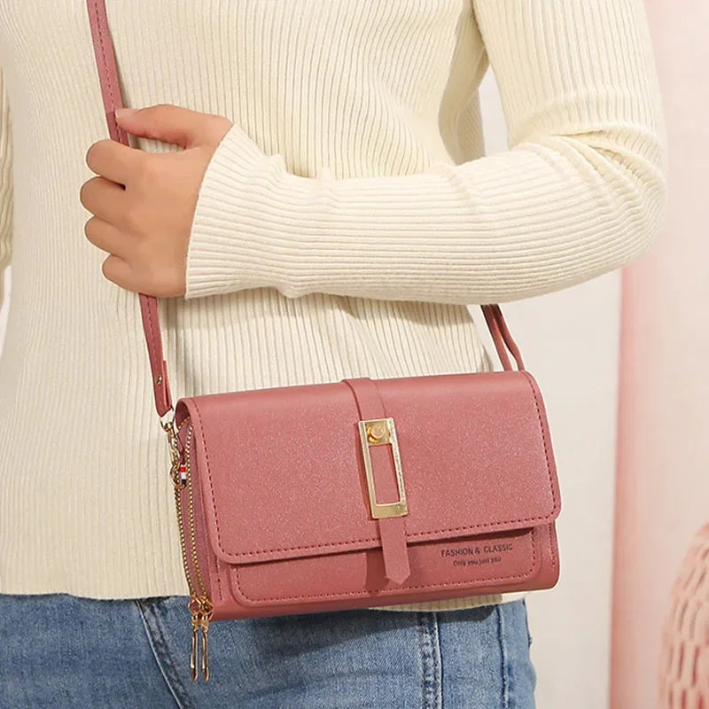 Leather Women's Mobile Phone Bag | Fashionable Multifunctional Small Square Bag (Trendy Retro Shoulder Bag) Luxegan