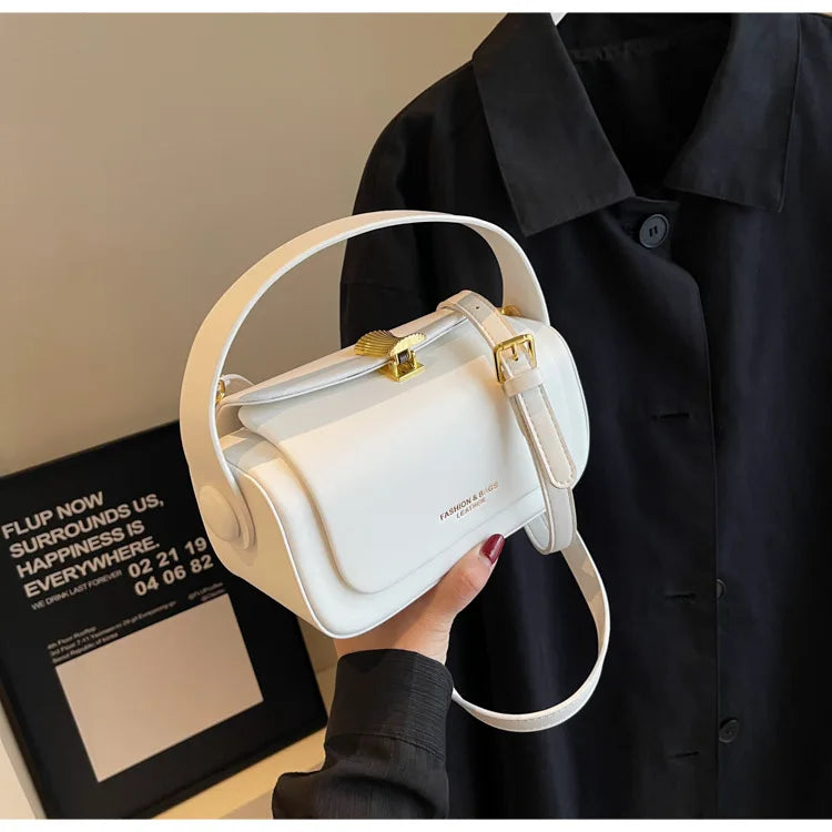 Classic Black Shoulder Bag for Women | Versatile Retro Square Crossbody | Sophisticated Textured Leather Flap Handbag | Fashion-Forward Large Capacity Bag with Elegant Lock Detail Luxegan