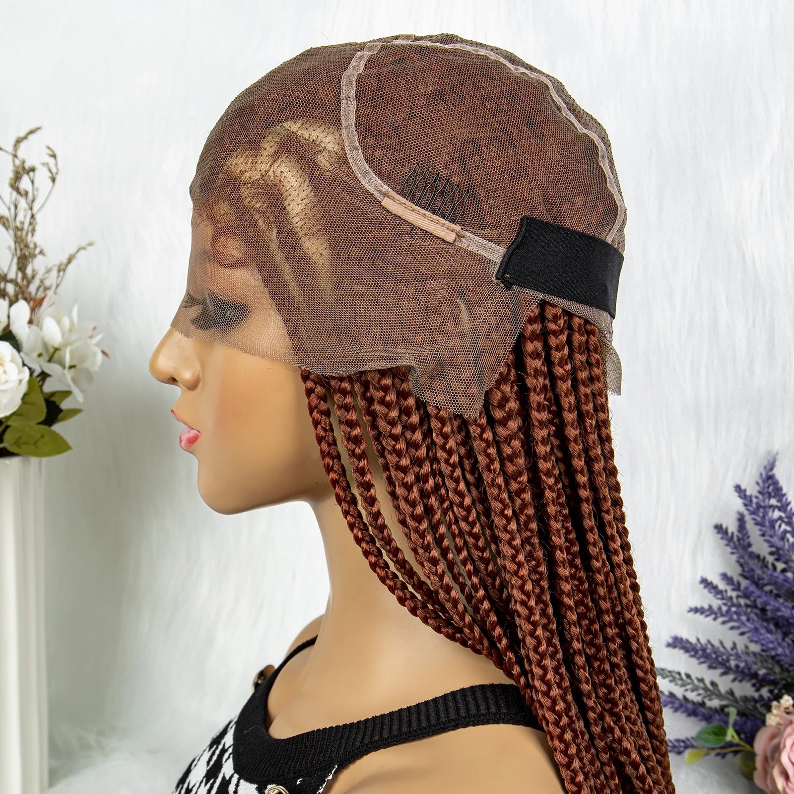 Ginger Faux Locs & Knotless Box Braids Wig | HD Full Lace Synthetic Braided Wig | Transparent Lace | Black Women