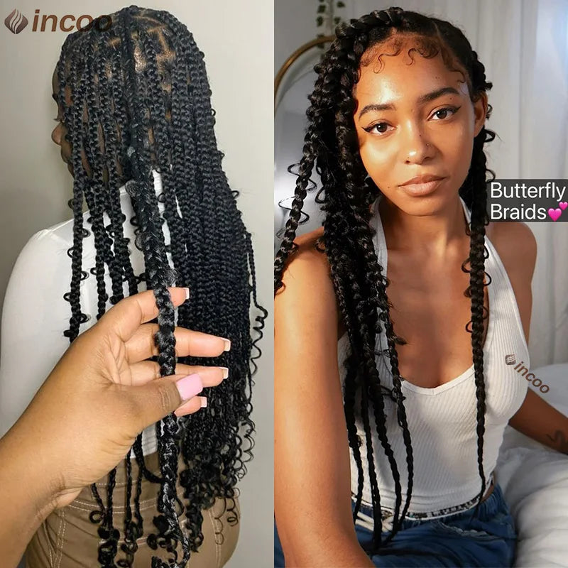 36" Butterfly Locs Crochet Wig | Full Lace Front | Knotless Braids | Baby Hair | Synthetic Luxegan