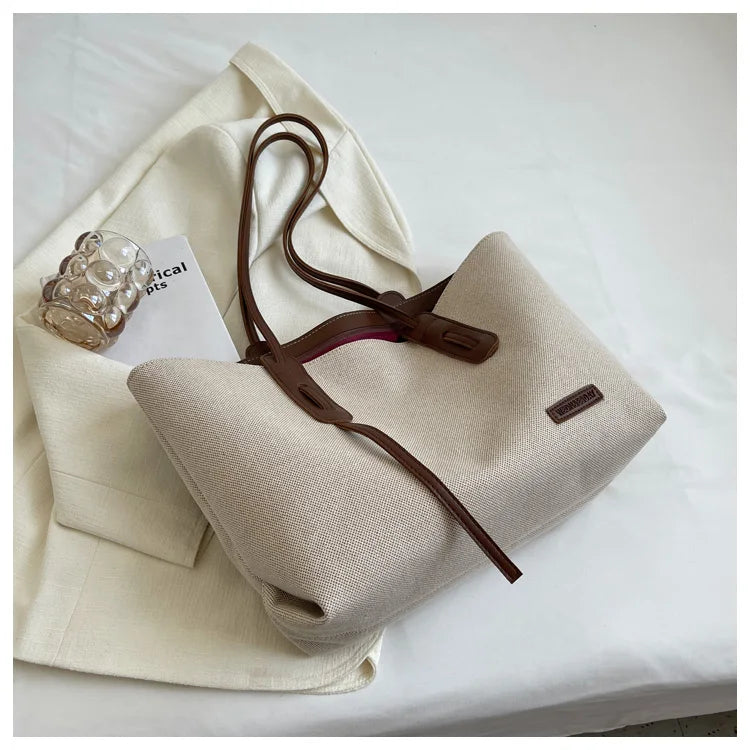 Women’s Casual Large Capacity Canvas Shoulder Bag | Soft Multi-Purpose Satchel Handbag | Durable Solid Canvas Shopper for Travel, Work, and Daily Use Luxegan