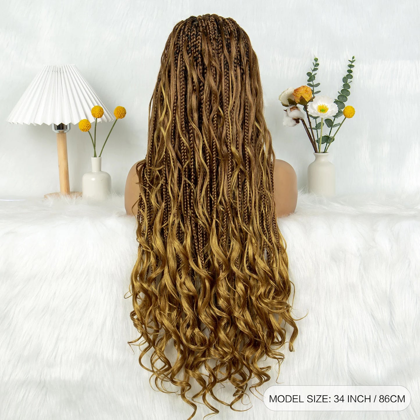 KIMA Twisted Boho Braided Wigs Curly Dreadlocks Full Lace Knotless Synthetic Box Braids Wig  Curly Wigs for Black Women