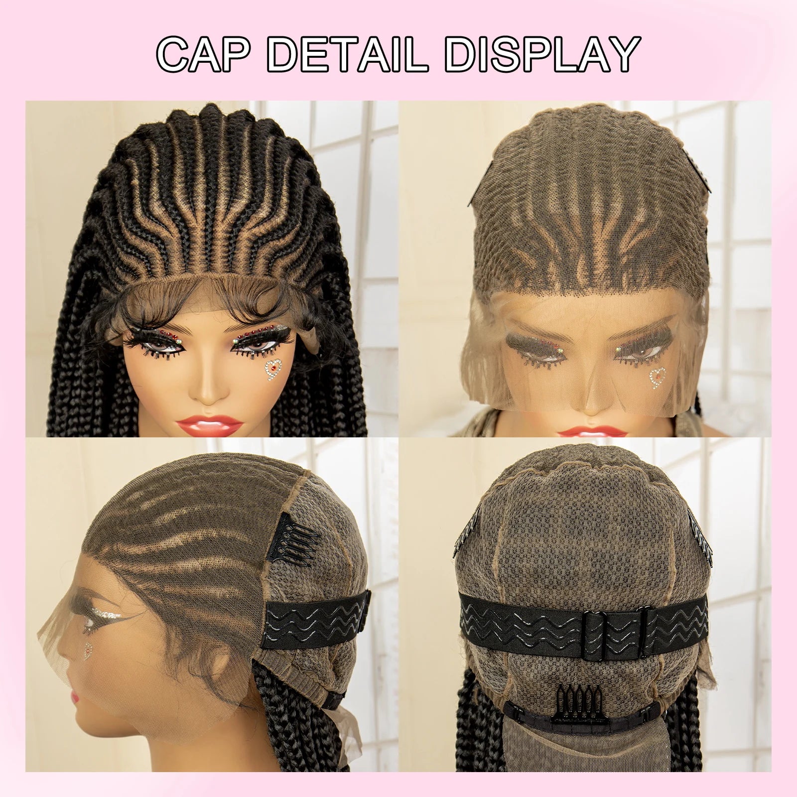 34" Handmade Cornrow & Box Braids Wig | HD Full Lace | Knotless Braids | Synthetic Hair | Black Women