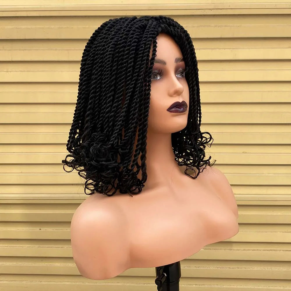 Ombre Red Box Braided Bob Wig | Short Crochet Braids | Kinky Twist Style | Heat Resistant Synthetic Hair | African Braiding Wig