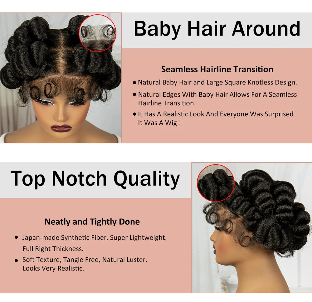 Short Cute Burgundy Bantu Knotless Braids Wig | Full Lace Handmade Luxegan