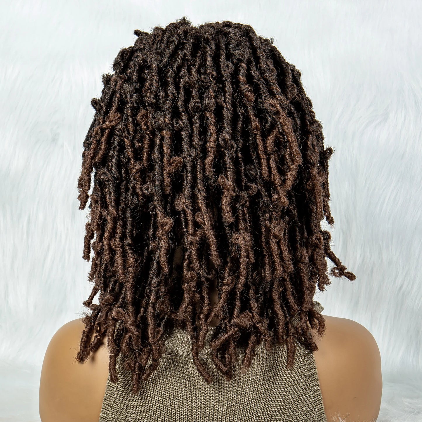 16" Short Knotless Butterfly Locs Wig | Synthetic Lace Front Luxegan