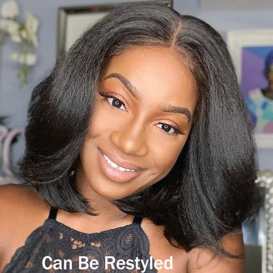 13x4 Glueless Kinky Straight Bob Wig | Ready-to-Wear | Brazilian Remy Hair | HD Transparent Lace
