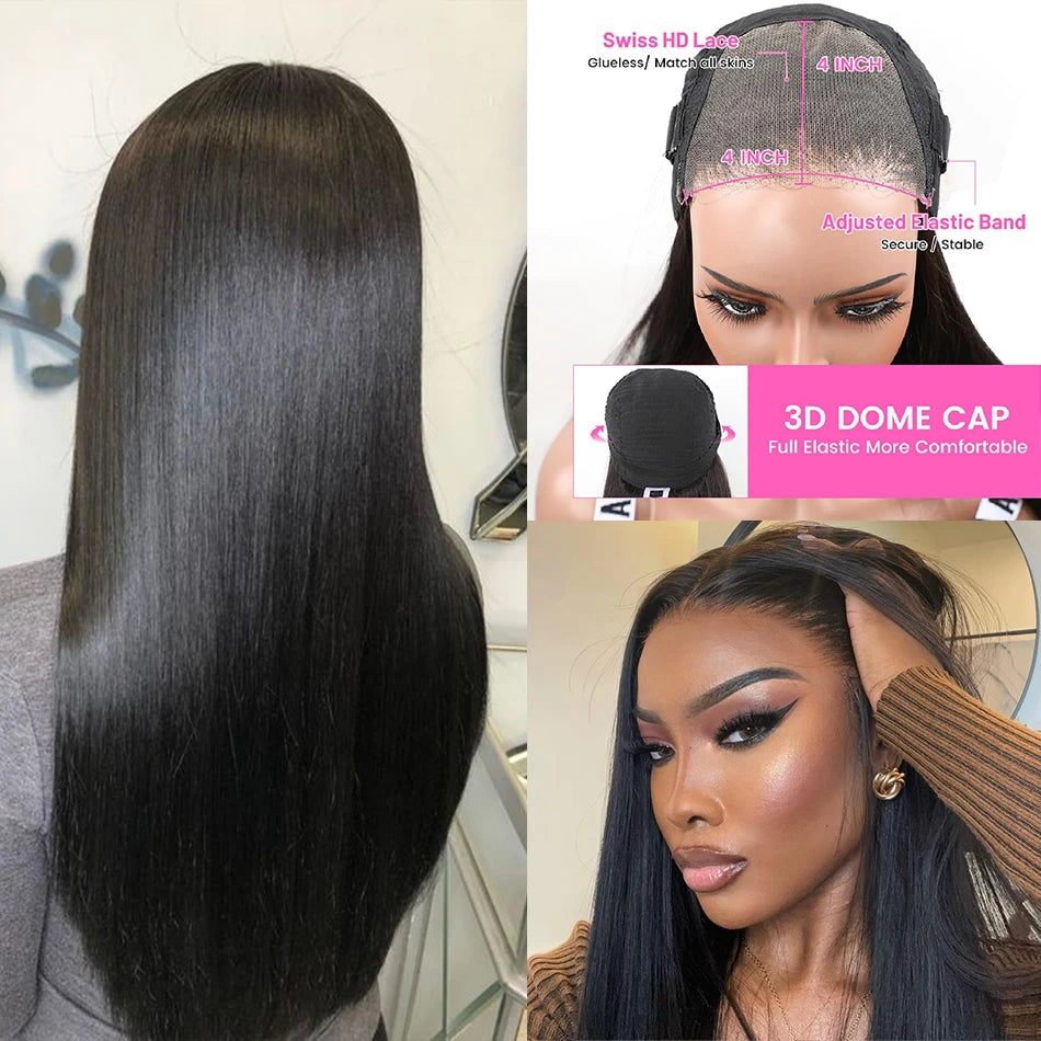 100% Unprocessed | Remy Human Hair | Bone Silky Straight | Indian Hair Closure Wig | Wear And Go | Glueless Luxegan