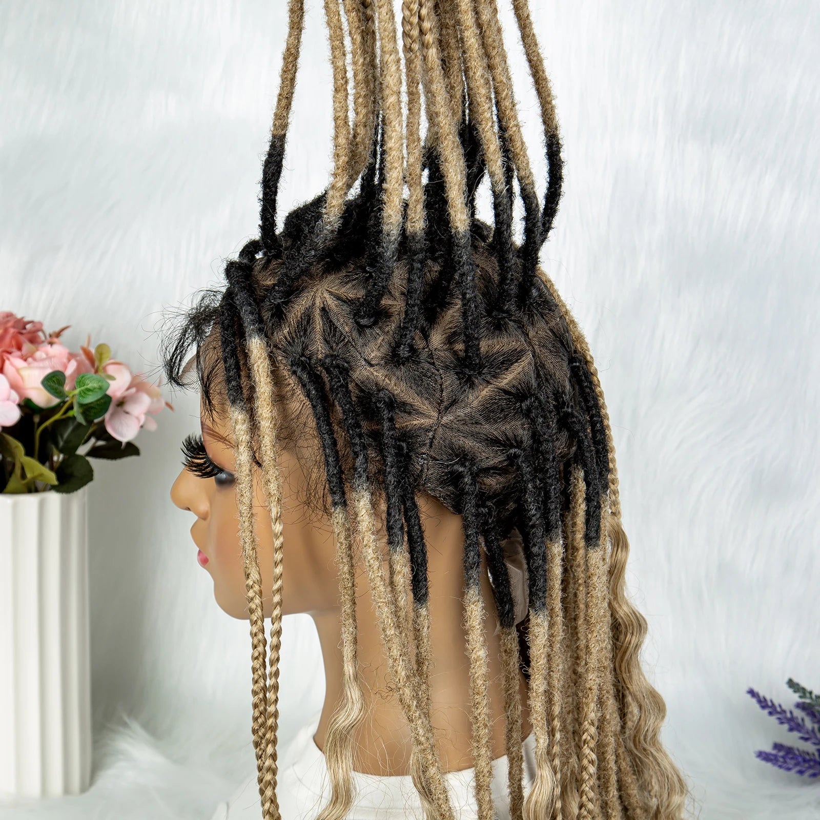 Curly End Dreadlocks Box Braids Wig | Full Lace Pre-Plucked Luxegan