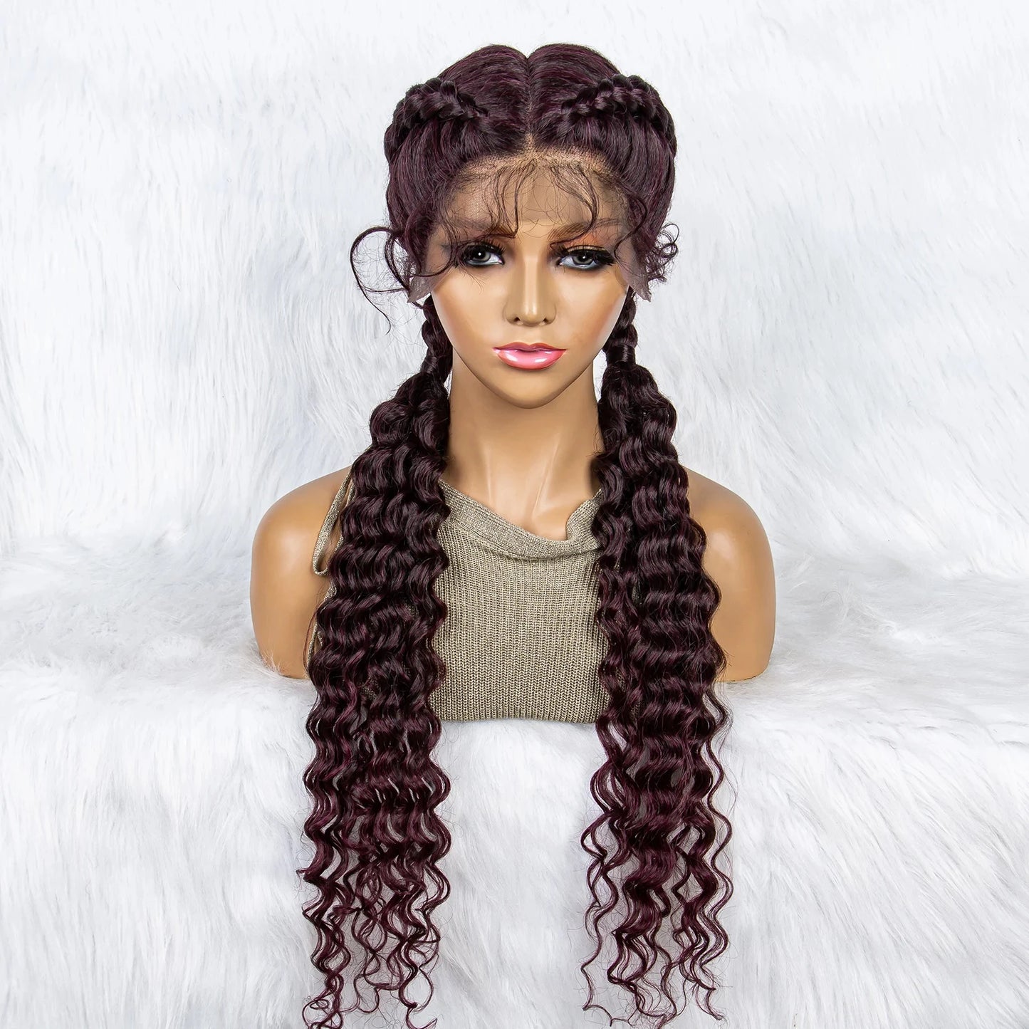 Curly Water Wave Braided Wig | Lace Front Cornrow Twist Style Luxegan