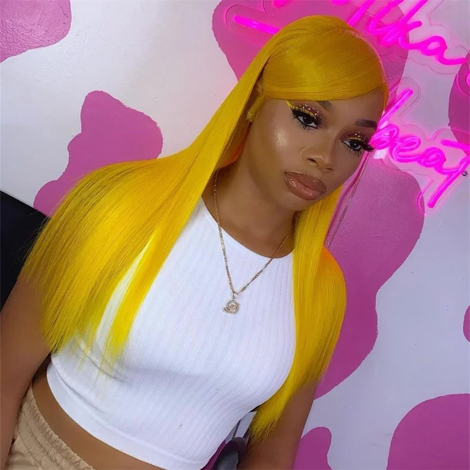 200% Density Light Yellow Straight 613 HD Transparent Lace Front Wig | 13x6 & 13x4 Lace Frontal Human Hair Wig for Women Luxegan