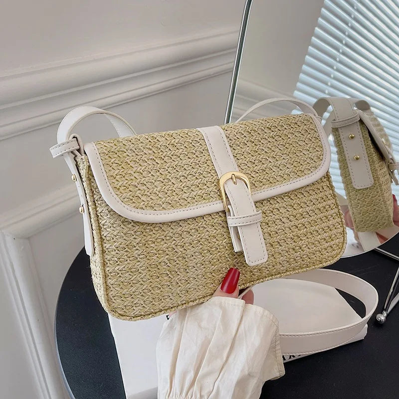 Summer Straw Bag Women's New Fashion Small Square Bag | Foreign Style Braided Tote & Simple Single Shoulder Crossbody Bag Luxegan