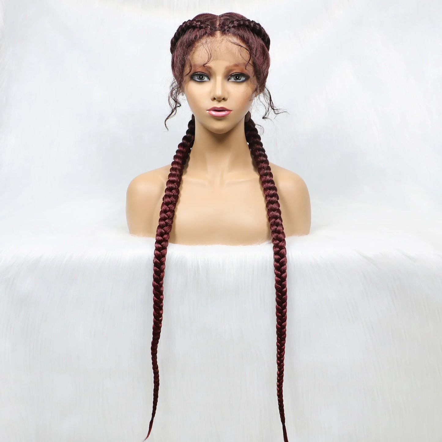 Handmade Double Dutch Cornrow Braided Wig | Natural Black Lace Front | Baby Hair | Kanekalon Synthetic Wig for Women Luxegan