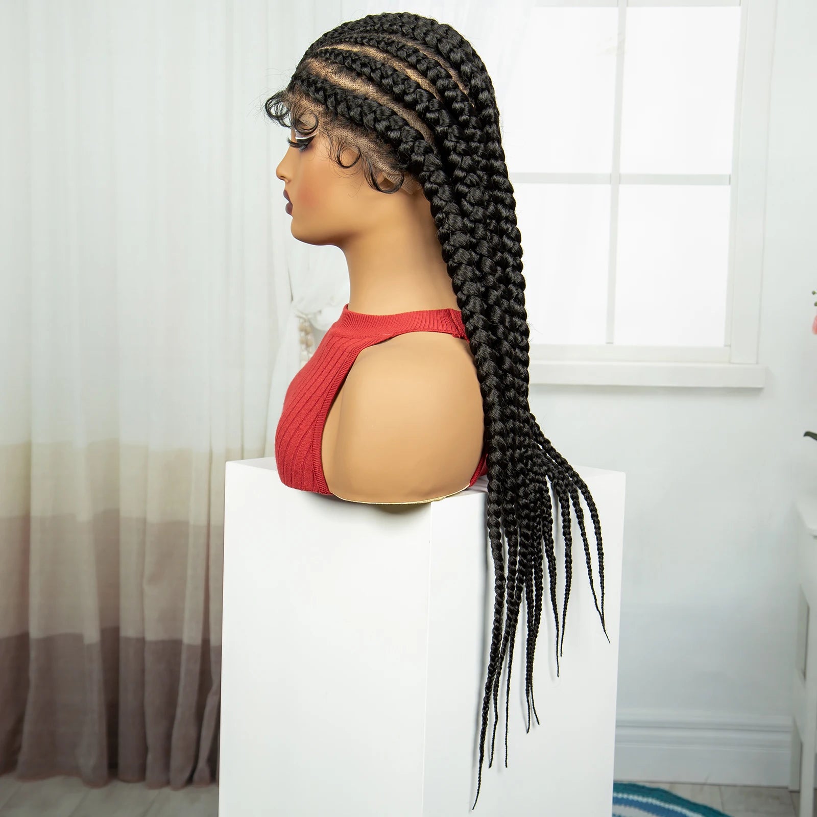 26" Natural Cornrow Braids Wig | Transparent Full Lace | Baby Hair Luxegan