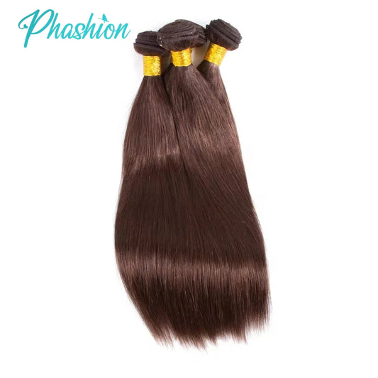 Phashion #4 Chocolate Brown Straight Bundles Weave With 2x6 Lace Closure Human Hair Colored 100% Remy Brazilian Hair Extensions