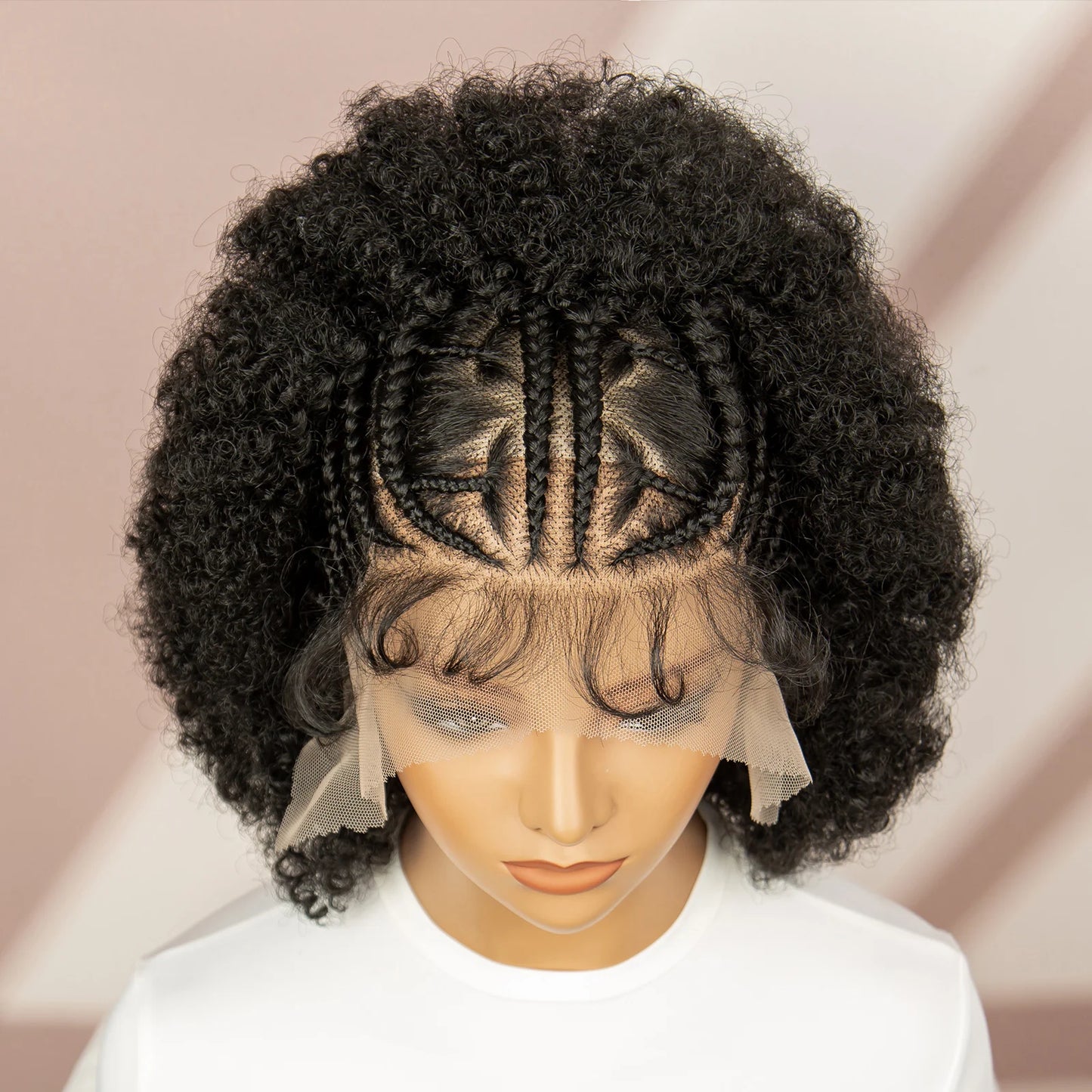 8" Afro Kinky Curly Short Braided Wig | Full Lace Knotless Braids | Synthetic Kanekalon Hair