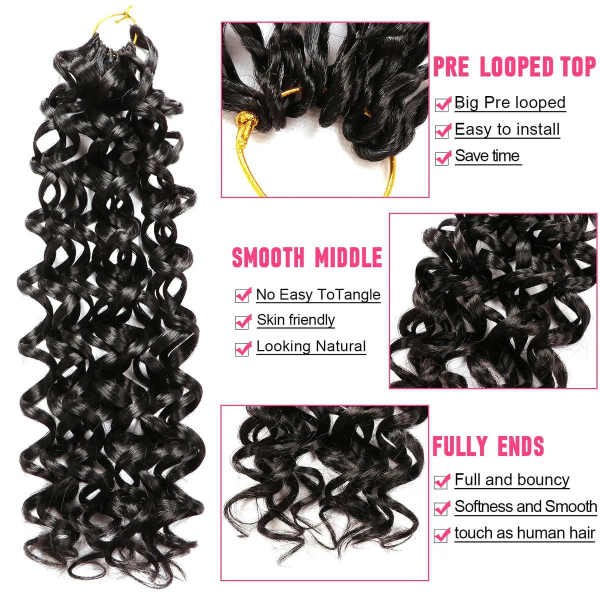 Short Beach Curl Crochet Hair | Bohemian Curly Braids | Deep Wave Synthetic Hair | 18 Strands/Pack - Luxegan