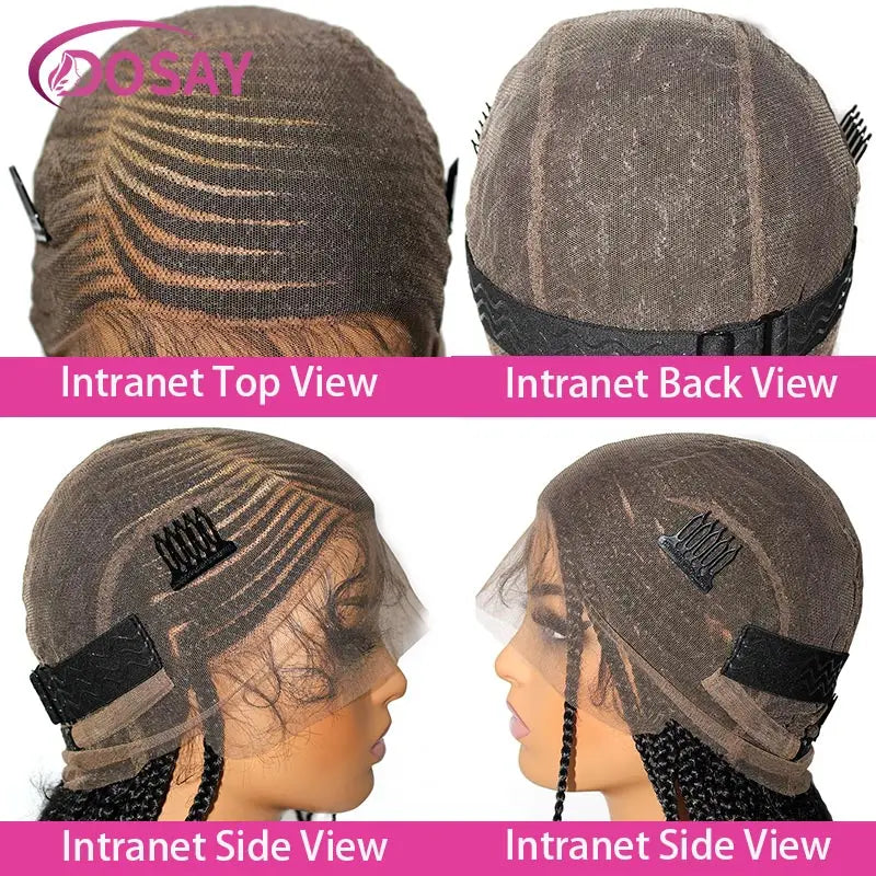 Synthetic Full Lace Front Wig Cornrow Double Braided Wigs For Black Women Box Side Part Braided Lace Wig Faux Locs Braids Wigs Luxegan
