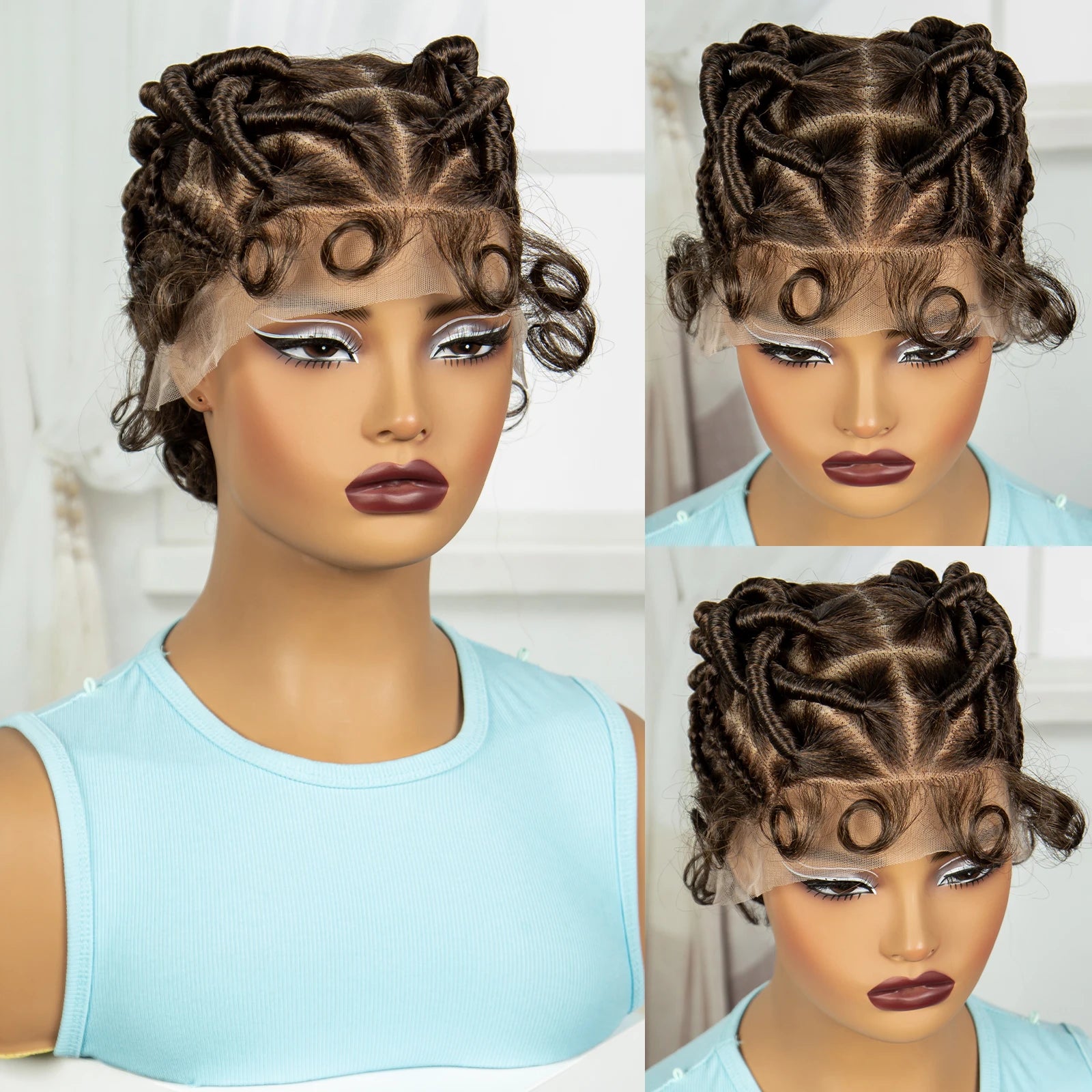 613 Blonde Short Handmade Bantu Knotless Braids Wig | Full Lace Luxegan