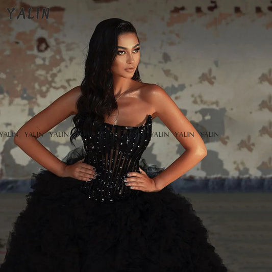 Sweetheart Slim Fit Evening Dress | Sleeveless Side Slit Floor-Length Haute Couture Gown - view 2