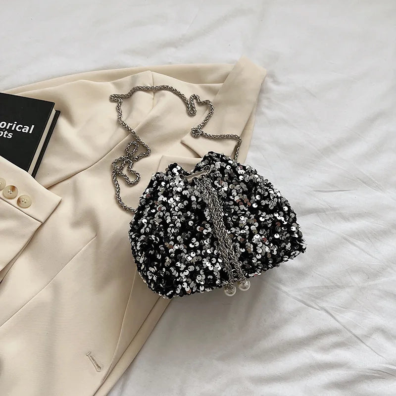 Good-looking Personality Sequin Women's New Korean Bucket Bag | Bright Eyes Style Fashion Crossbody Dinner Single Shoulder Bags Luxegan