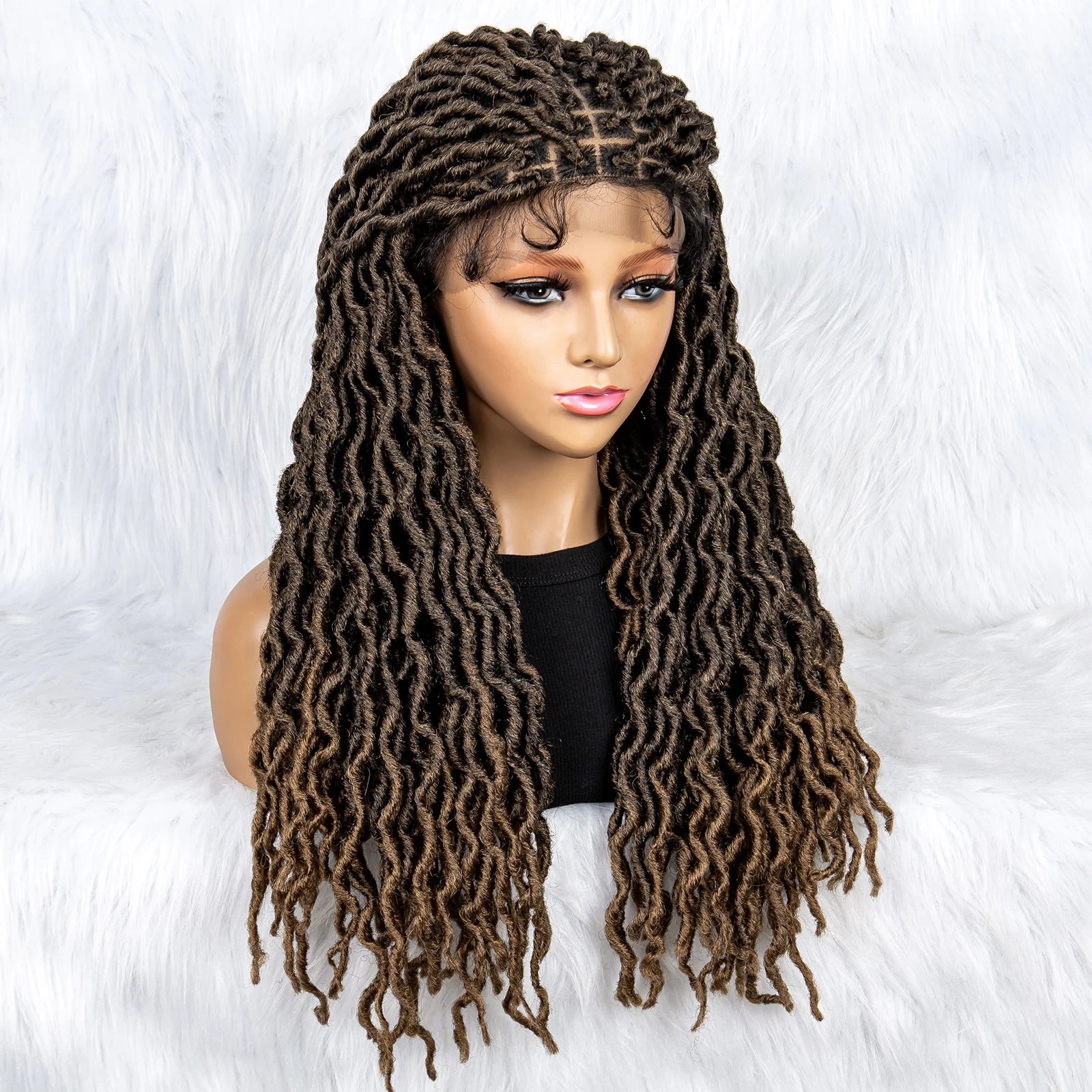 Knotless Box Braided Wig with Curly Ends & Baby Hair | Synthetic Lace Front Wig for Black Women Luxegan