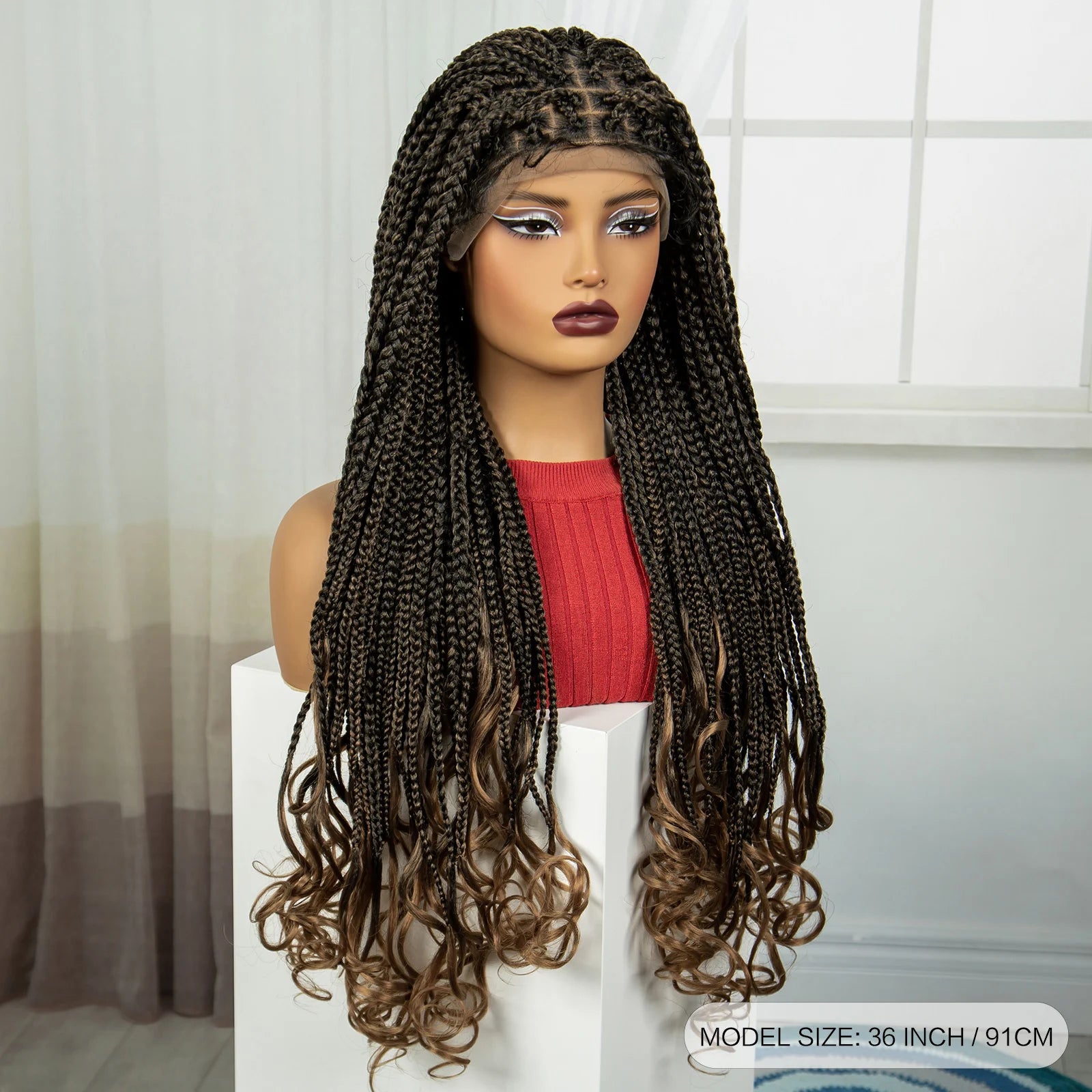 36" Knotless Box Braids Wig with Wavy Ends | Blended Braids | Lace Front Luxegan