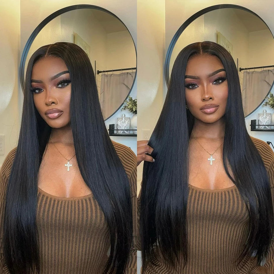 300% Density Bone Silky Straight Human Hair Wig | Double Drawn HD Transparent Lace Closure Glueless Wig (Wear & Go) Luxegan