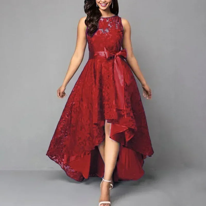 Lace Detail Sleeveless Slim Maxi Dress – A-Line, Crew Neck, Empire Waist Luxegan