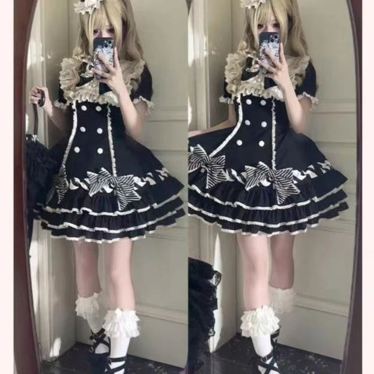 Women's Sweet Pink Lolita Princess Dress | Lovely Y2k Bow Chic Mini Dress | Female Korean Style Slim Fit Outfits | Premium Tatting Short Puff Sleeve Summer A-Line Dress Model Y250113 Luxegan