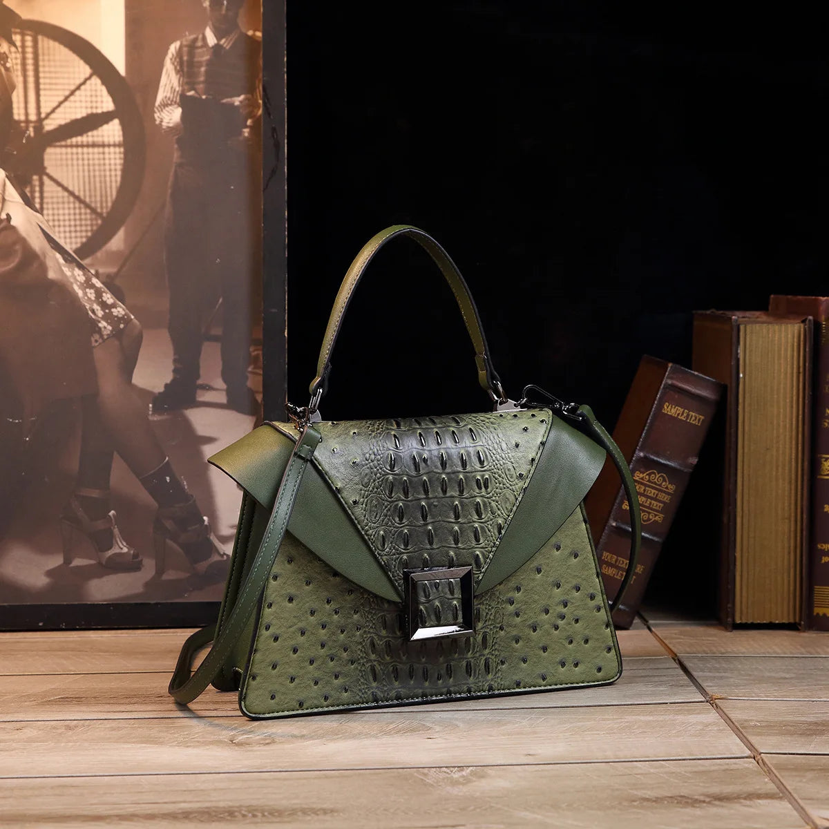 Luxury Designer Cowhide Handbag | High-Quality Crocodile Print Satchel | Premium Women's Single Shoulder & Crossbody Fashion Bag Luxegan