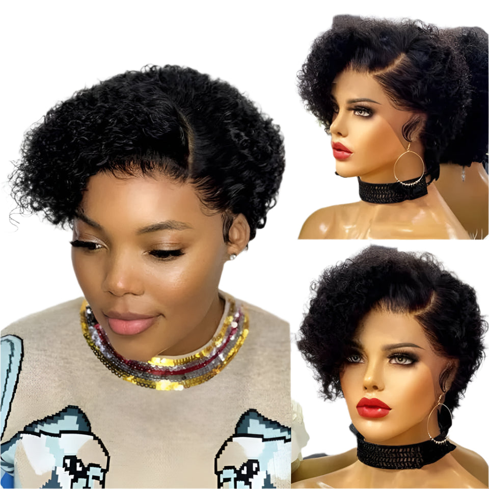 Natural Black Pixie Cut Wig | Short Curly Bob 13x1 Lace Front Human Hair (Pre-Plucked) Luxegan