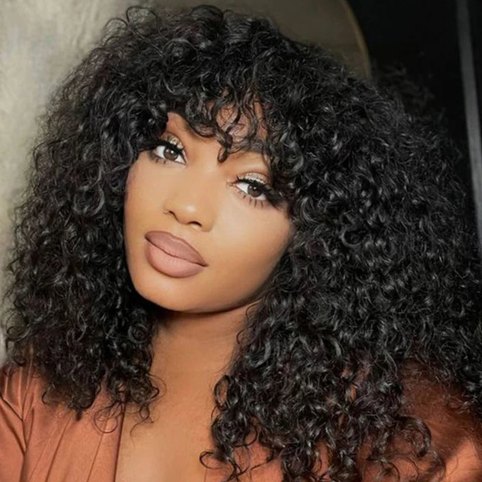Highlight Jerry Curly Short Bob Wig | Peruvian Human Hair with Bangs Luxegan