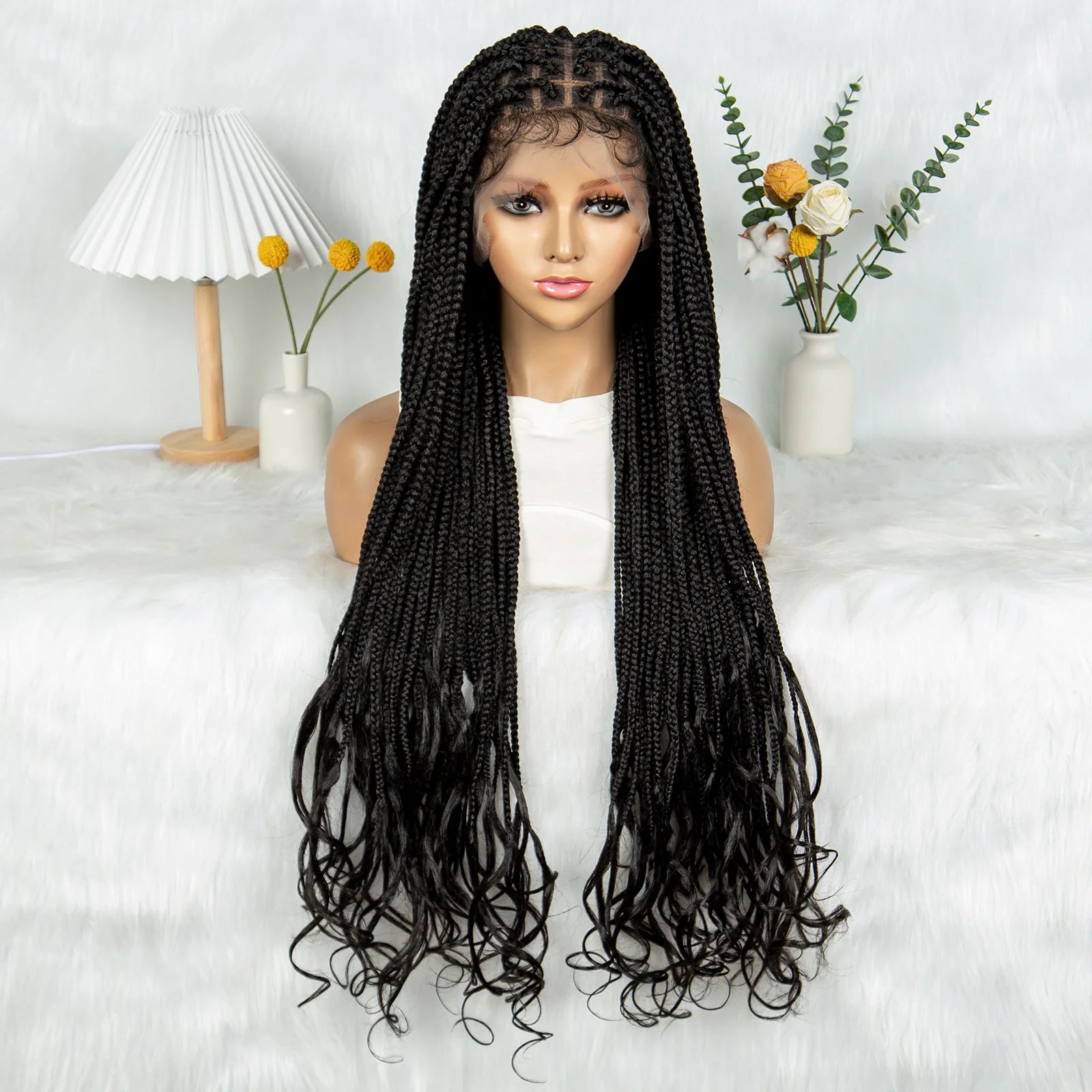 34" Water Wave Knotless Box Braids Wig | Full Lace | Baby Hair | Easy Style Luxegan