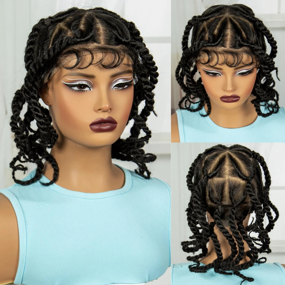 12" Natural Bantu Knotless Braids Wig | Transparent Full Lace | Baby Hair Luxegan