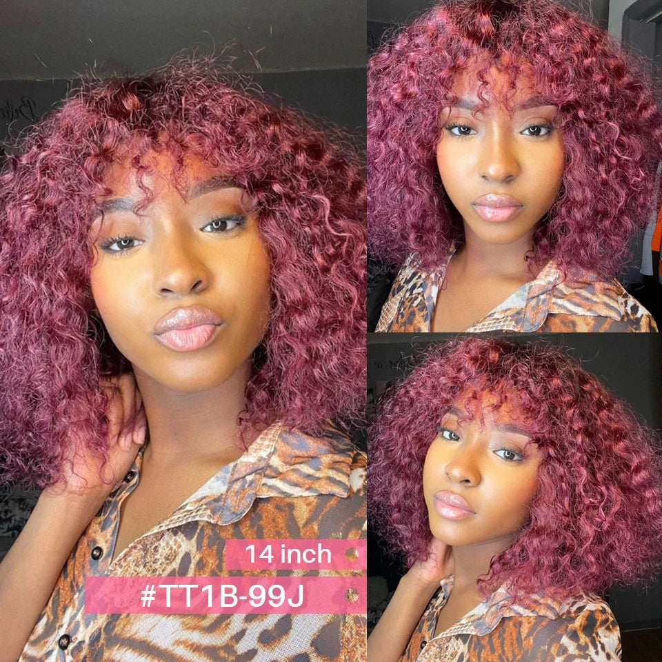 Rebecca Highlight Kinky Jerry Curly Wig | 200% Density Human Hair with Bangs Luxegan