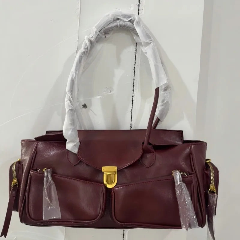Vintage Underarm Bag for Women | Soft Split Leather Multi-Pocket Shoulder Handbag (Luxury Designer, Half Moon Shape) Luxegan