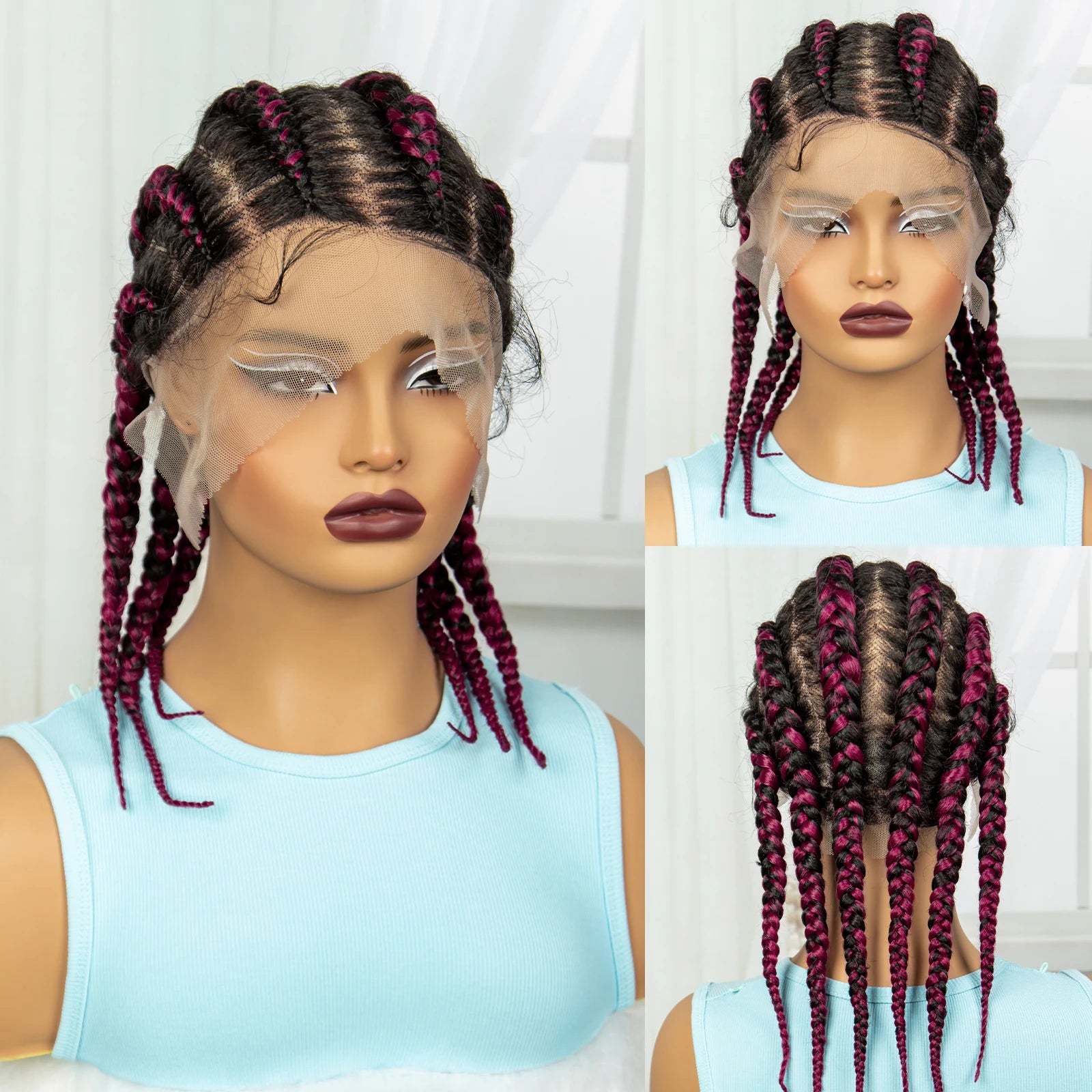 Transparent Full Lace Cornrow Braids Wig with Baby Hair Luxegan