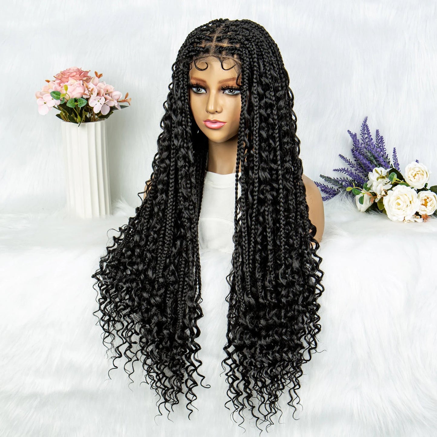 32" Natural Boho Knotless Braids Wig | HD Lace Front | Baby Hair | Synthetic Luxegan