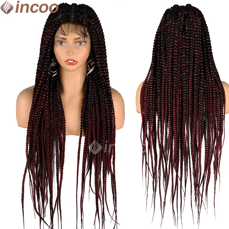 36" Large Square Knotless Box Braids Wig | Full Double Lace | Baby Hair | Kanekalon Luxegan