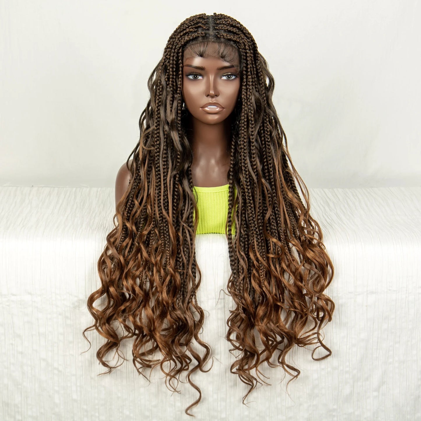 34" Ombre Curly Braids Wig | 1B/30 | Deep Wave | Full Lace | Baby Hair Luxegan