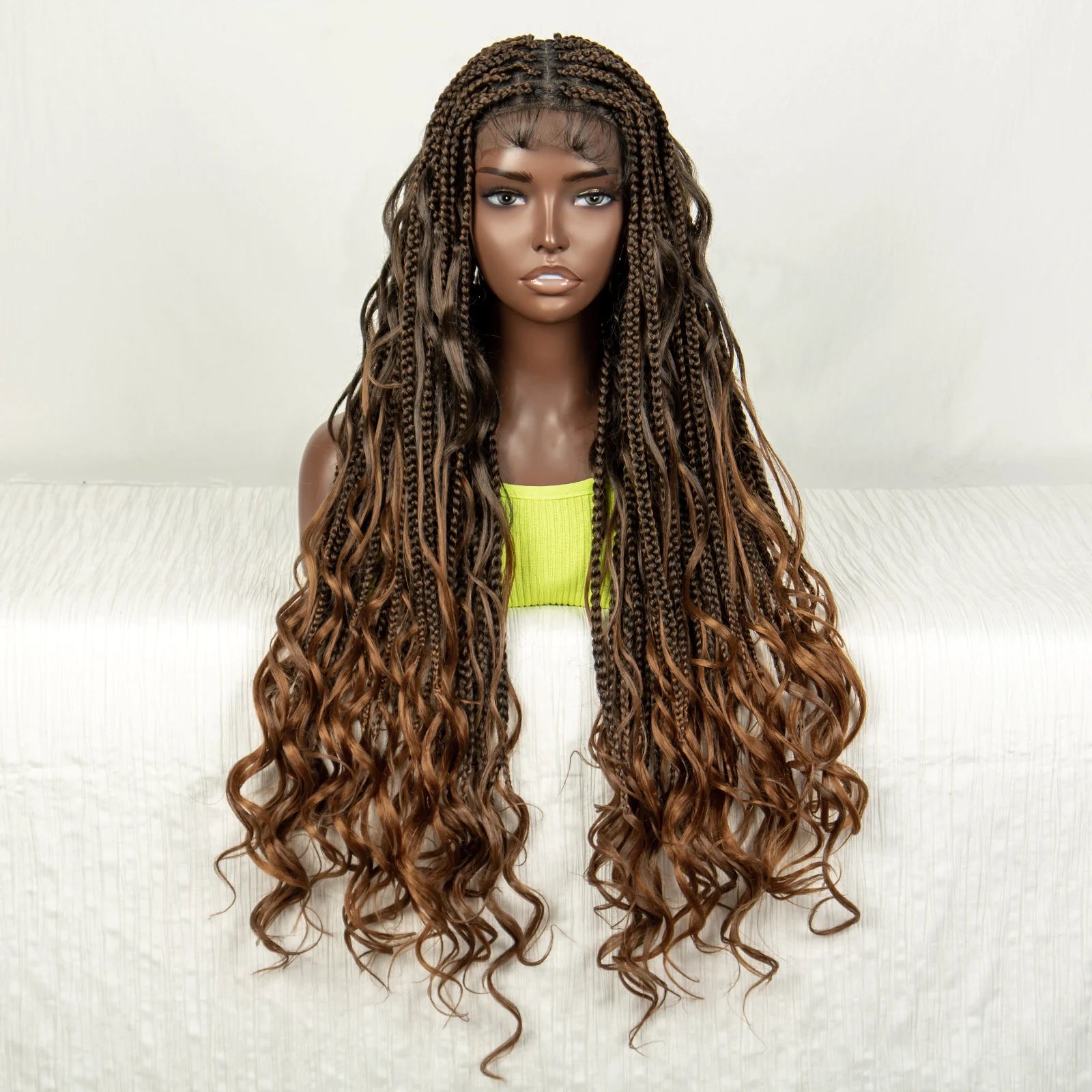 34" Ombre Curly Braids Wig | 1B/30 | Deep Wave | Full Lace | Baby Hair Luxegan